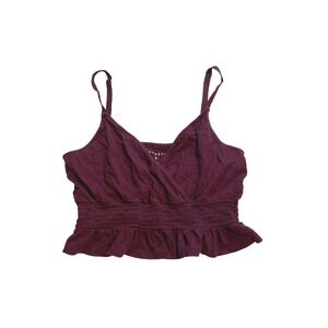 Aeropostale Womens Burgundy Smocked Ruffle Hem Surplice Cami Tank Top Medium